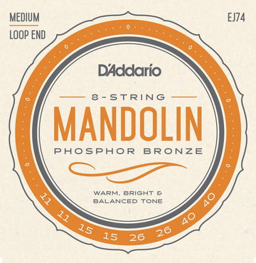 Mandolin String Set - D'addario Phosphor Bronze wound Mandolin string set - J74